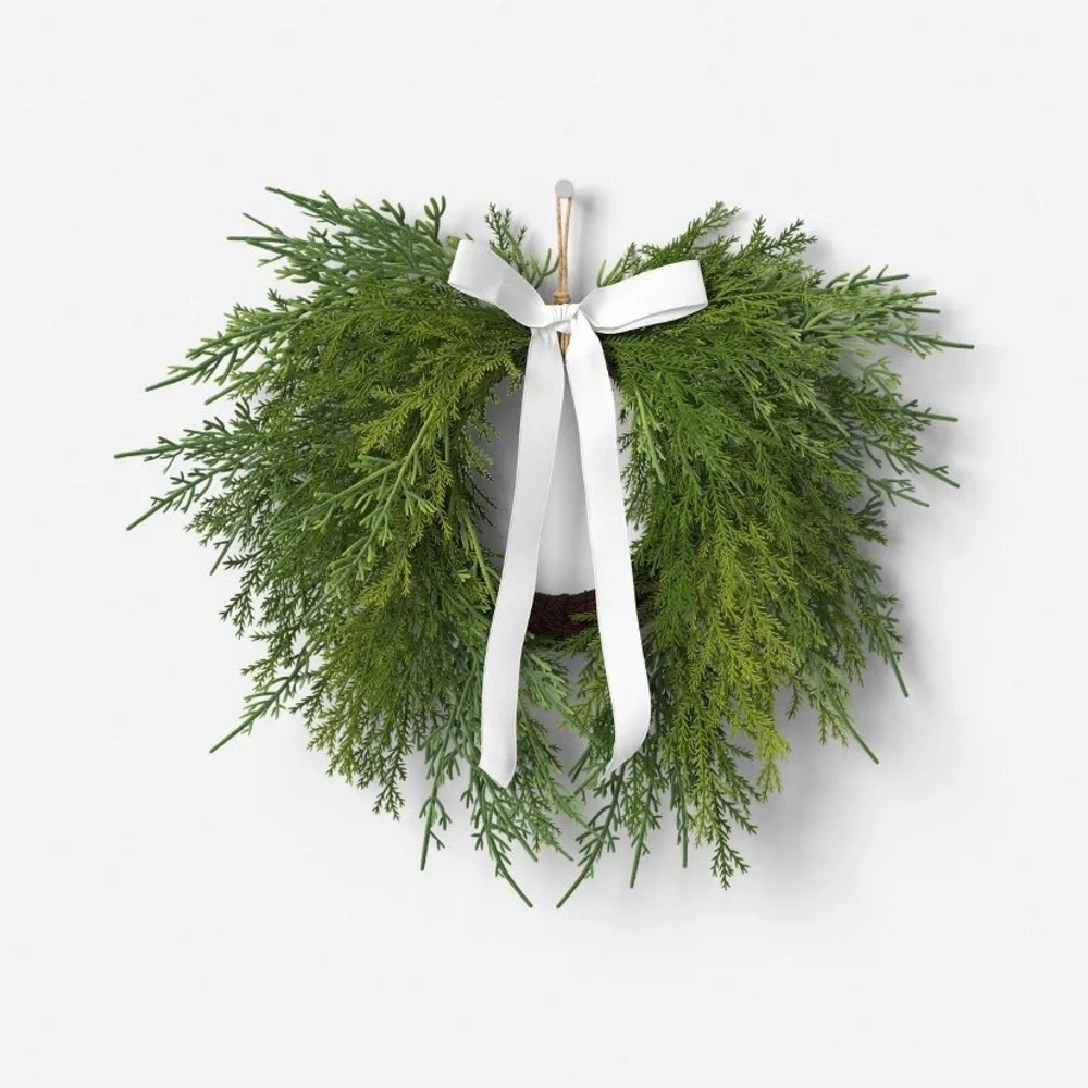 New Target Christmas Draping Cedar Mini Wreath with Cream Colored Velveteen Bow